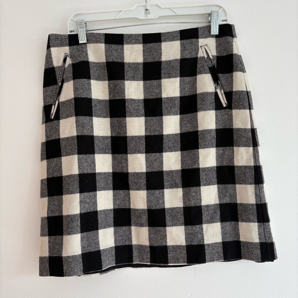 Talbots Wool Blend Checkered Mini Skirt Preppy Plaid Black White Academia Size 8